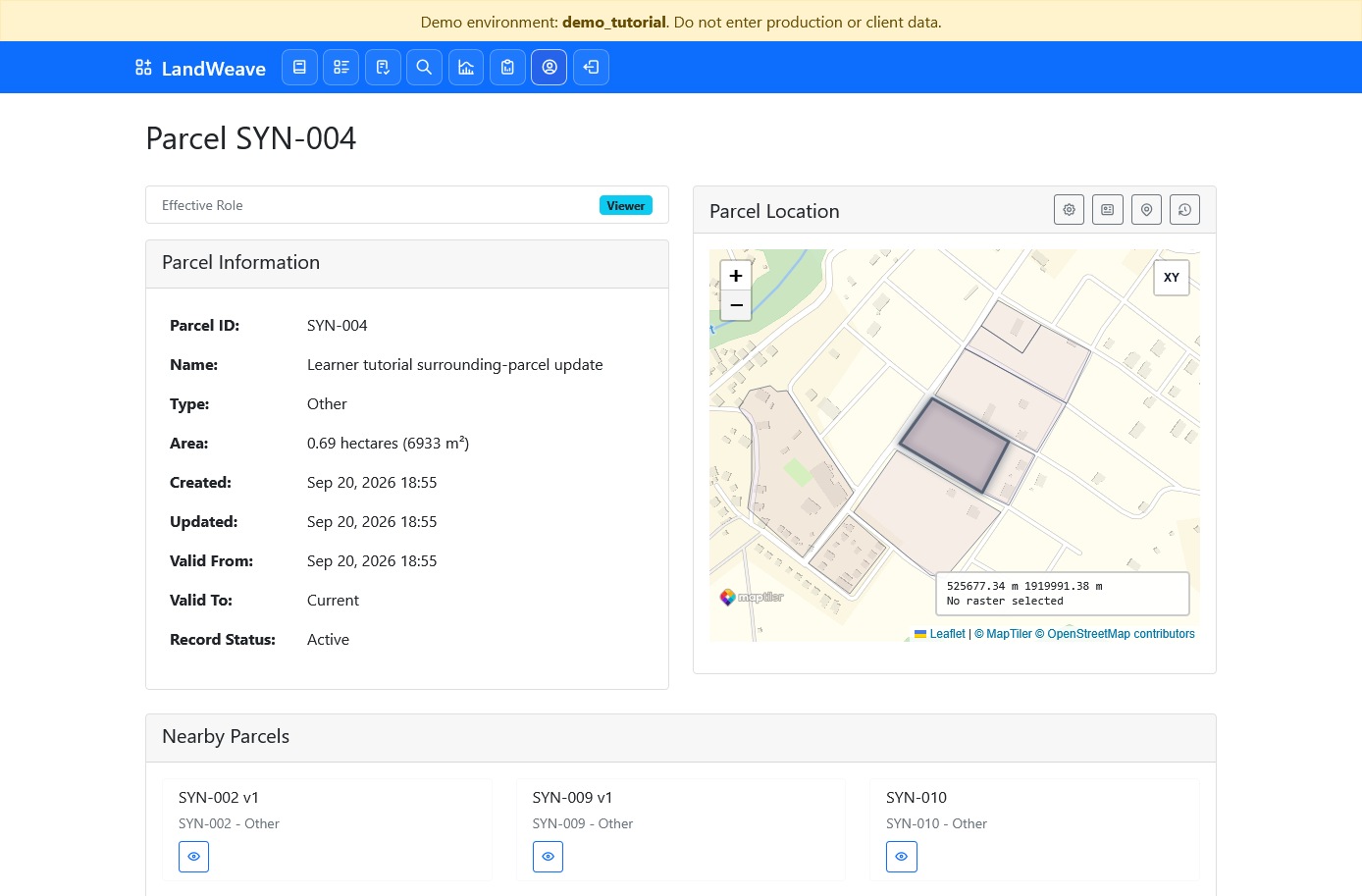 Viewer parcel detail with attributes and surrounding parcels visible
