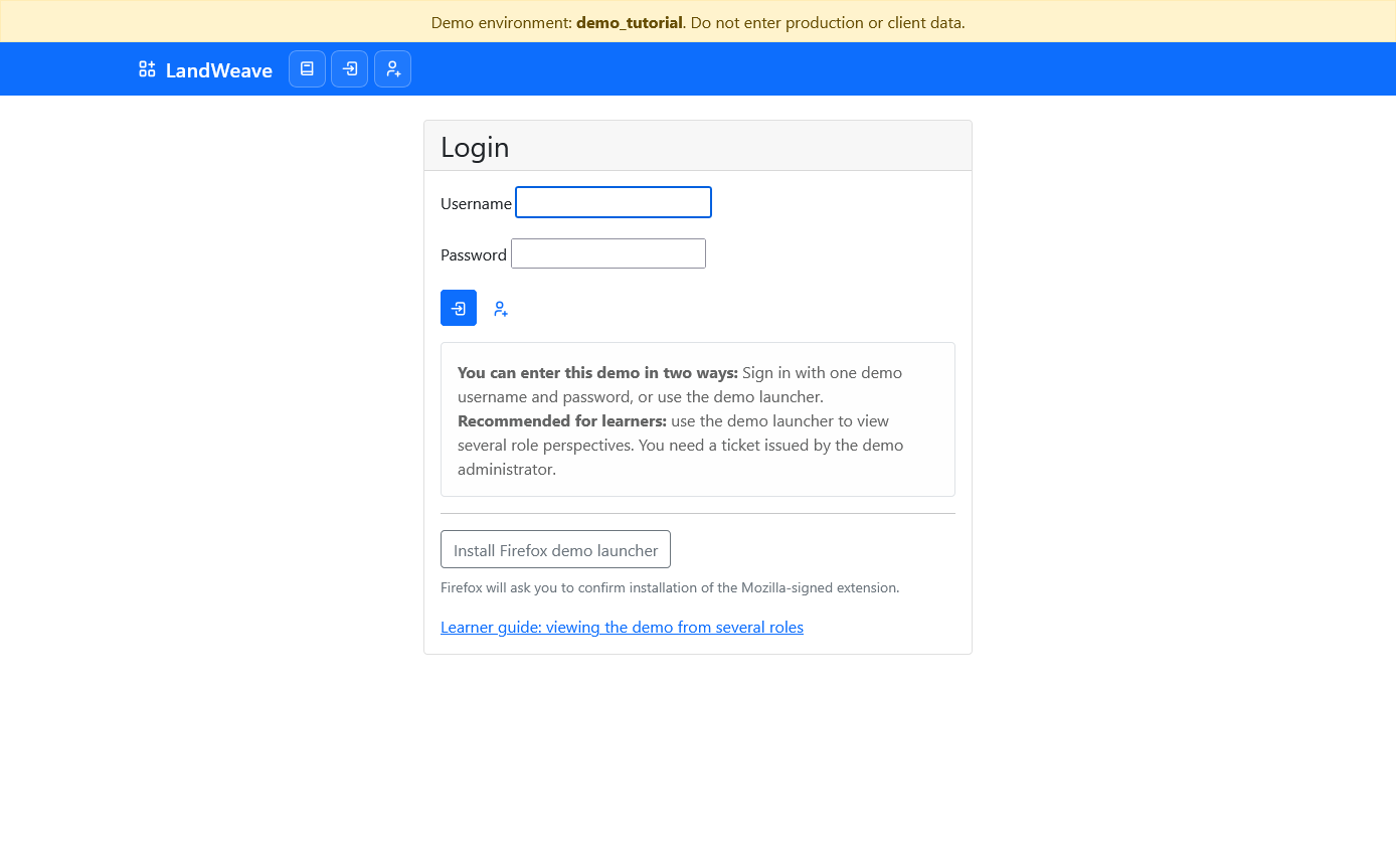LandWeave demo login page
