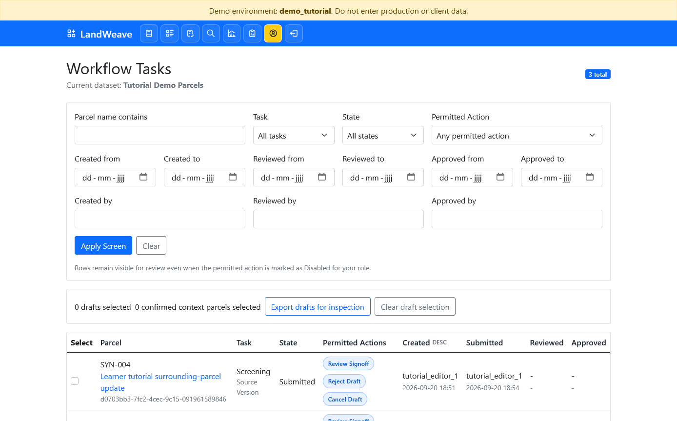 Reviewer workflow task list
